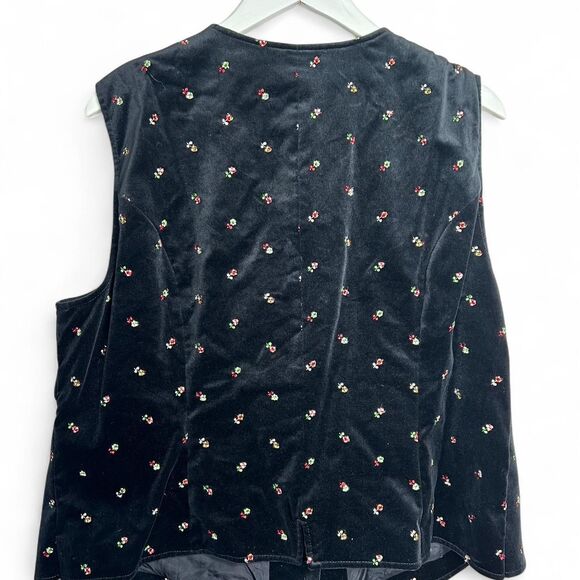 vintage 90s 1990s retro aesthetic  Black velvet vest with floral embroidery - Picture 4 of 5